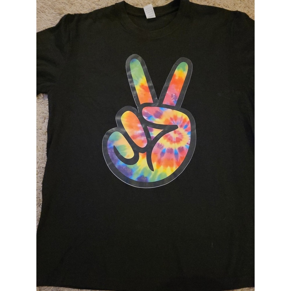 Hippie Tye Dye Peace Sign Black Hippie T-Shirt unisex T-Shirt Size Large New